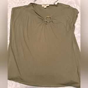 MICHAEL Michael Kors Khaki Short Sleeve Top with Ring Accent